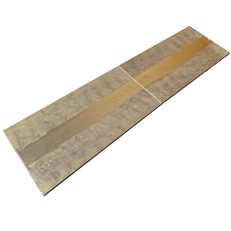 a long, rectangular metal surface with a horizontal line running through it.