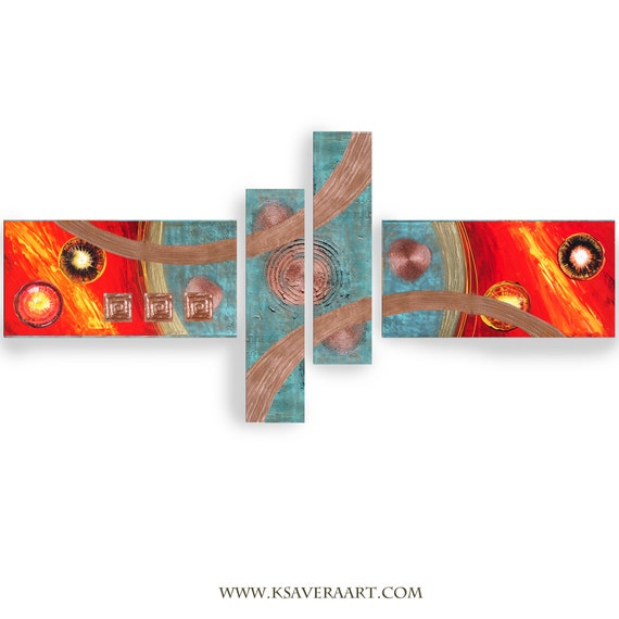 Copper patina Abstract Set 4 piece paintings modern art A2911/10 Abstract textured Painting Acrylic Contemporary Art by artist Ksavera