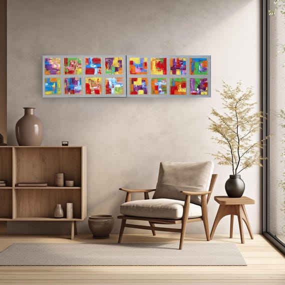 Impasto Abstract paintings "Abstract A489" - large diptych, original acrylic painting by artist Ksavera