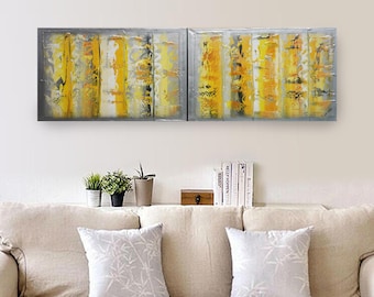 diptych silver yellow Abstract Paintings A573 - contemporary art for Lounge, Office, Sleeping room or above sofa by Ksavera