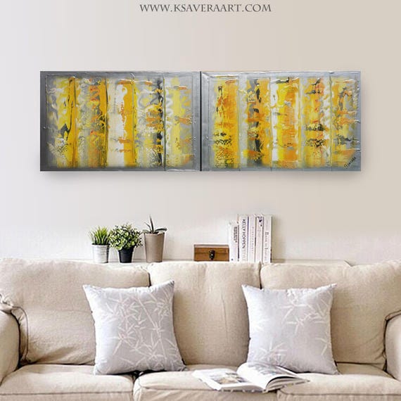 diptych silver yellow Abstract Paintings A573 - contemporary art for Lounge, Office, Sleeping room or above sofa by Ksavera