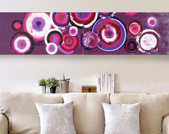 Violet circles purple Diptych abstract art Long painting acrylic on stretched canvas modern wall art A047 by artist Ksavera