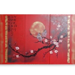 Rot Japan art cherry blossom and love birds Japanese style Zen painting J187 Large paintings acrylic gold wall art by artist Ksavera image 6