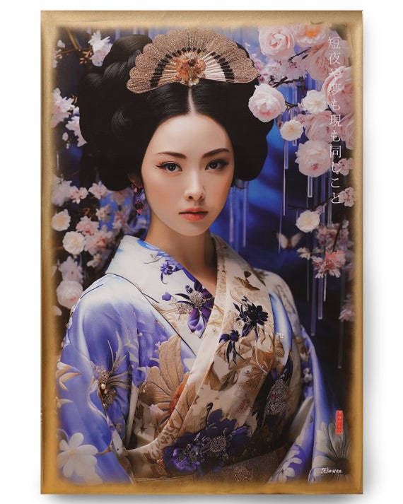 Japanese geisha DS0363 by artist Ksavera - Large Giclée print on canvas, black or gold edges, japonism