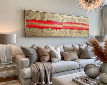 Abstract Wall Art A470 Gold Textured Diptych Original Acrylic Canvas by Ksavera