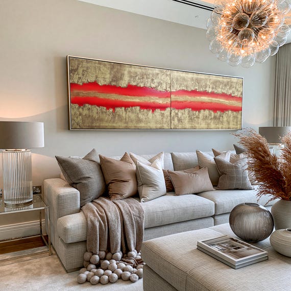 Abstract Wall Art A470 Gold Textured Diptych Original Acrylic Canvas by Ksavera