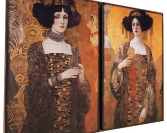 Belle Epoque DS0256 by artist Ksavera - set of 2 giclee prints on stretched canvas, black or gold edges. READY to HANG - diptych - Klimt