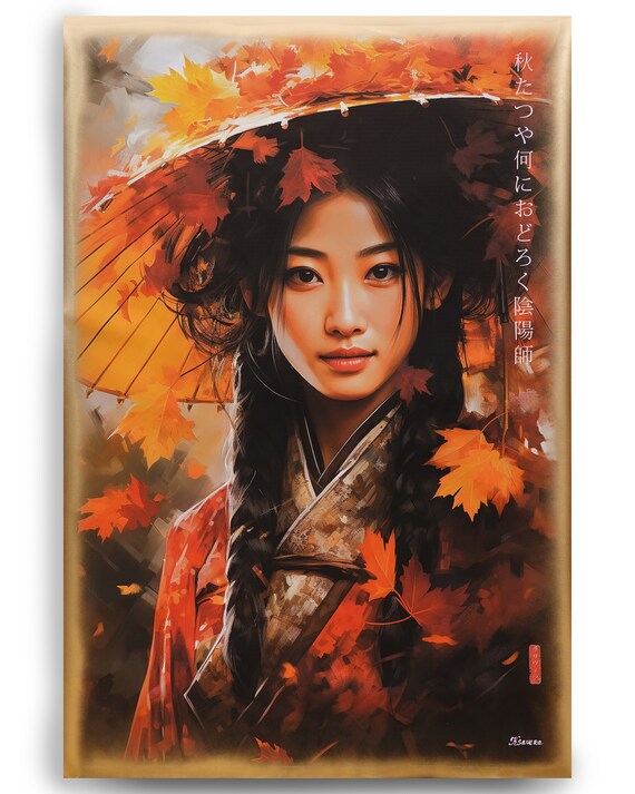 Japanese geisha DS0357 by artist Ksavera - Large Giclée print on canvas, black or gold edges, japonism