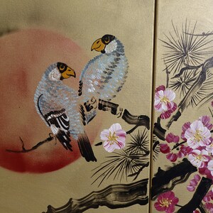 Japan art cherry blossom and love birds Japanese style painting J185 canvas original acrylic paintings gold wall art by artist Ksavera image 7