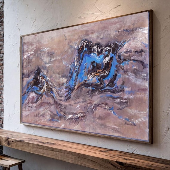 Abstract Wall Art i011 Blue and Beige Original Painting 100x160 cm by Airinlea