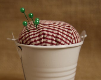 Pin Cushion Bucket- Gingham Red
