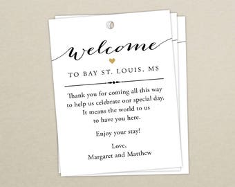 Wedding Welcome Bag Tag (SET OF 10) - Script Heart Gift Tags for Wedding Hotel Welcome Bag - Destination Wedding Tags - Thank You