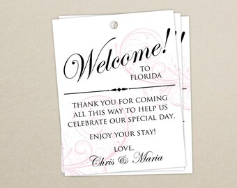 Wedding Welcome Bag Tag (SET OF 10) - Swirl Gift Tags for Wedding Hotel Welcome Bag - Destination Wedding Tags - Thank You