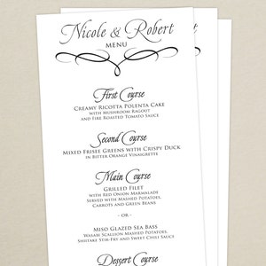Script Custom Colors Available Classic Elegant Wedding Reception Dinner Menu Personalized Wedding Menu Card