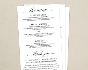 Wedding Reception Dinner Menu Card - Handwritten Script - Personalized Wedding Menu - Printed Dinner Menu - Napkin Menu Insert - Custom