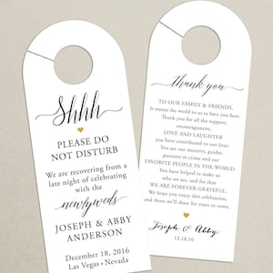 Percha para puerta de boda (juego de 10) - Percha para puerta con texto de agradecimiento para bolsas de bienvenida de hotel de boda - Etiqueta de bienvenida para bolsas de invitados a la boda