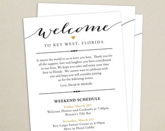 Itinerary Cards for Wedding Hotel Welcome Bag - Printed Schedule - Destination Wedding - Welcome Bag Card - Thank You - Wedding Weekend