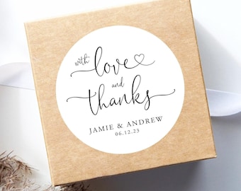 Love and Thanks Sticker - Thank You Sticker - Wedding Favor Labels - Stickers Wedding Favors, Bridal Shower Stickers