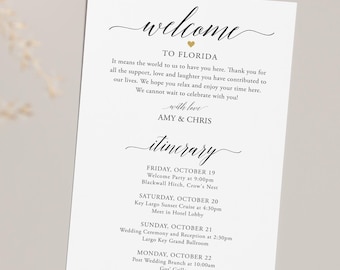 Wedding Itinerary Template, Minimalist Wedding Card, Editable Card, Printable, Wedding Welcome Itinerary Card, Canva INSTANT Download