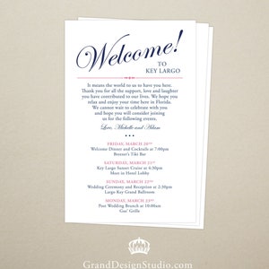Tarjetas de itinerario para bodas - Bolsa de bienvenida del hotel - Horario impreso - Boda de destino - Tarjeta de bolsa de bienvenida - Programa - Fin de semana de bodas