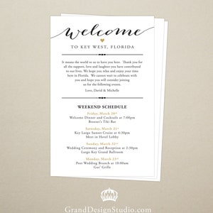 Itinerary Cards for Wedding Hotel Welcome Bag - Printed Schedule - Destination Wedding - Welcome Bag Card - Thank You - Wedding Weekend