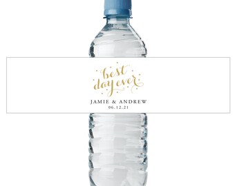 Water Bottle Label Wedding - Best Day Ever - Custom Water Bottle Label - Water Bottle Wraps - Waterproof Labels