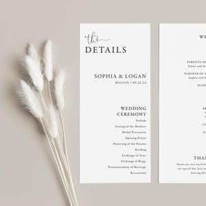 Programa de casamento impresso - Cerimônia de casamento - Cartão de programa de casamento moderno - Dia do casamento
