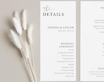 Printed Wedding Program - Wedding Ceremony - Modern Wedding Program Card - Wedding Day