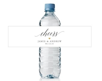 Water Bottle Label Wedding - Cheers - Custom Water Bottle Label - Water Bottle Wraps - Waterproof Labels