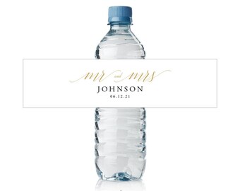 Water Bottle Label Wedding - Mr and Mrs - Custom Water Bottle Label - Water Bottle Wraps - Waterproof Labels