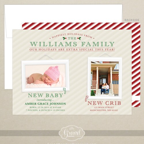 Holiday Photo Card New Baby Birth Announcement Photo Etsy