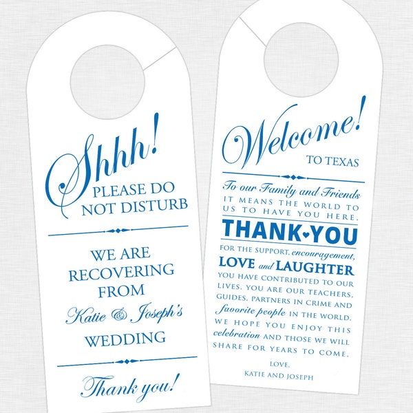 Wedding Door Hanger (SET OF 10) - Thank You Door Hanger for Wedding Hotel Welcome Bag - Welcome Bag Tag for Wedding Guest - Destination