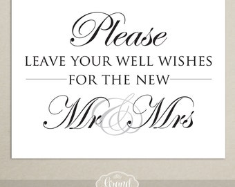 INSTANT DOWNLOAD - Wedding Reception Guest Book Sign - Well Wishes - 8x10 - Printable