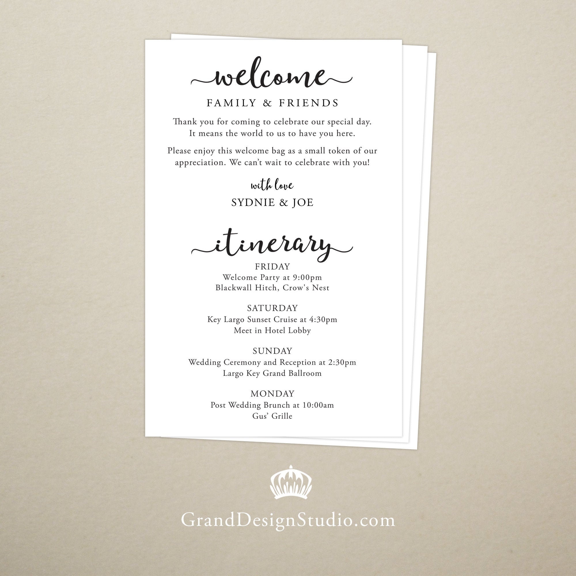 Wedding Welcome and Itinerary Card #LCG Faux Gold Foil - Berry