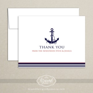 Tarjetas de agradecimiento náuticas personalizadas (juego de 10) - Recién casados - Tarjetas de agradecimiento de boda náuticas
