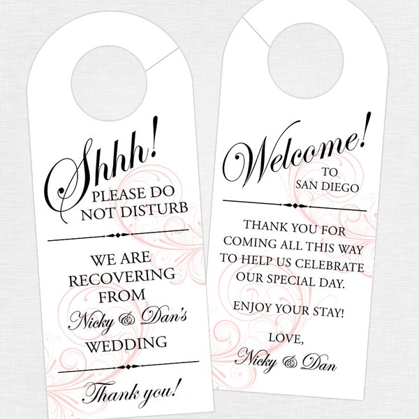 Wedding Door Hanger (SET OF 10) - Swirl Door Hanger for Wedding Hotel Welcome Bag - Welcome Bag Tag for Wedding Guest - Destination
