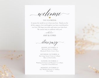 Itinerary Cards for Wedding Hotel Welcome Bag - Printed Schedule - Destination Wedding - Welcome Bag Card - Thank You - Wedding Weekend