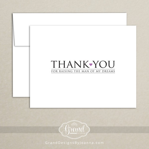 Thank You for Raising the Man of My Dreams - Mother in Law Thank You Card - Wedding Day Thank You Card - Note Card