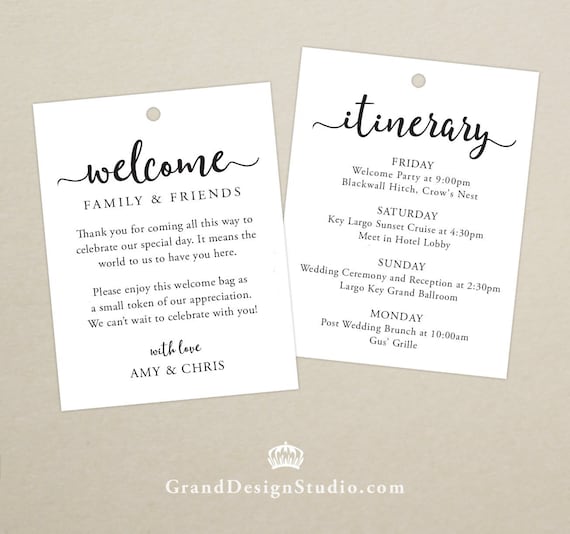 Wedding Welcome Gift Tags for Hotel Welcome Bags