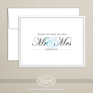 Cartes de remerciement personnalisées pour mariage - Nouveaux M. et Mme (lot de 10)
