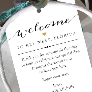 Wedding Welcome Bag Tag SET OF 10 Script Heart Gift Tags for Wedding Hotel Welcome Bag Destination Wedding Tags Thank You image 2