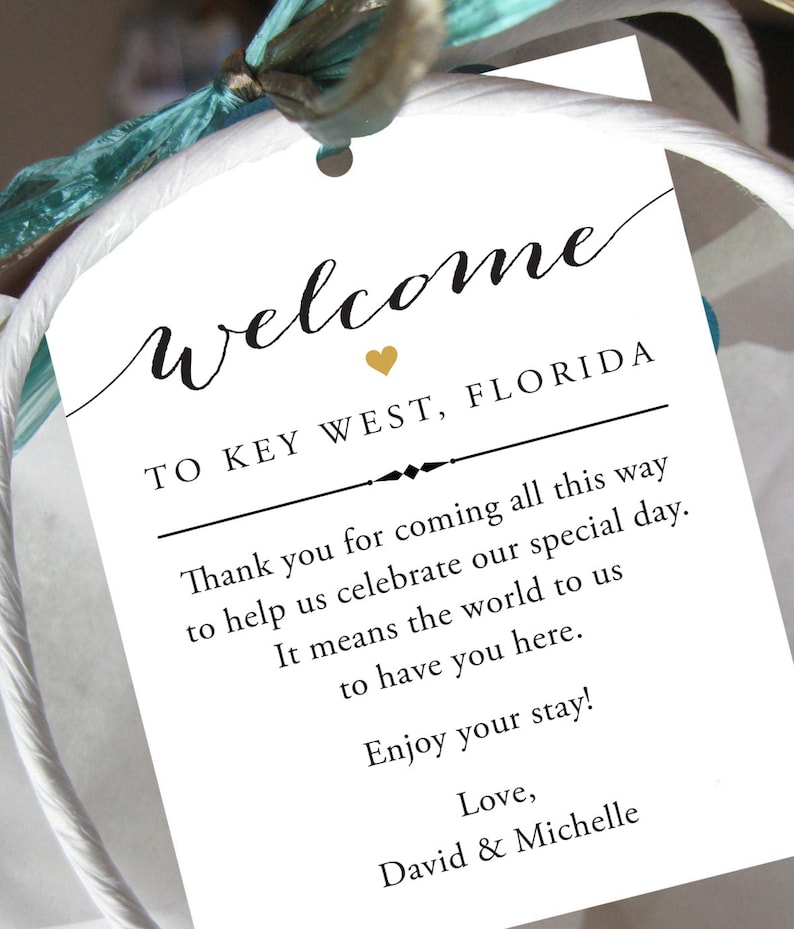 Wedding Welcome Bag Tag SET OF 10 Script Heart Gift Tags for Wedding Hotel Welcome Bag Destination Wedding Tags Thank You image 2