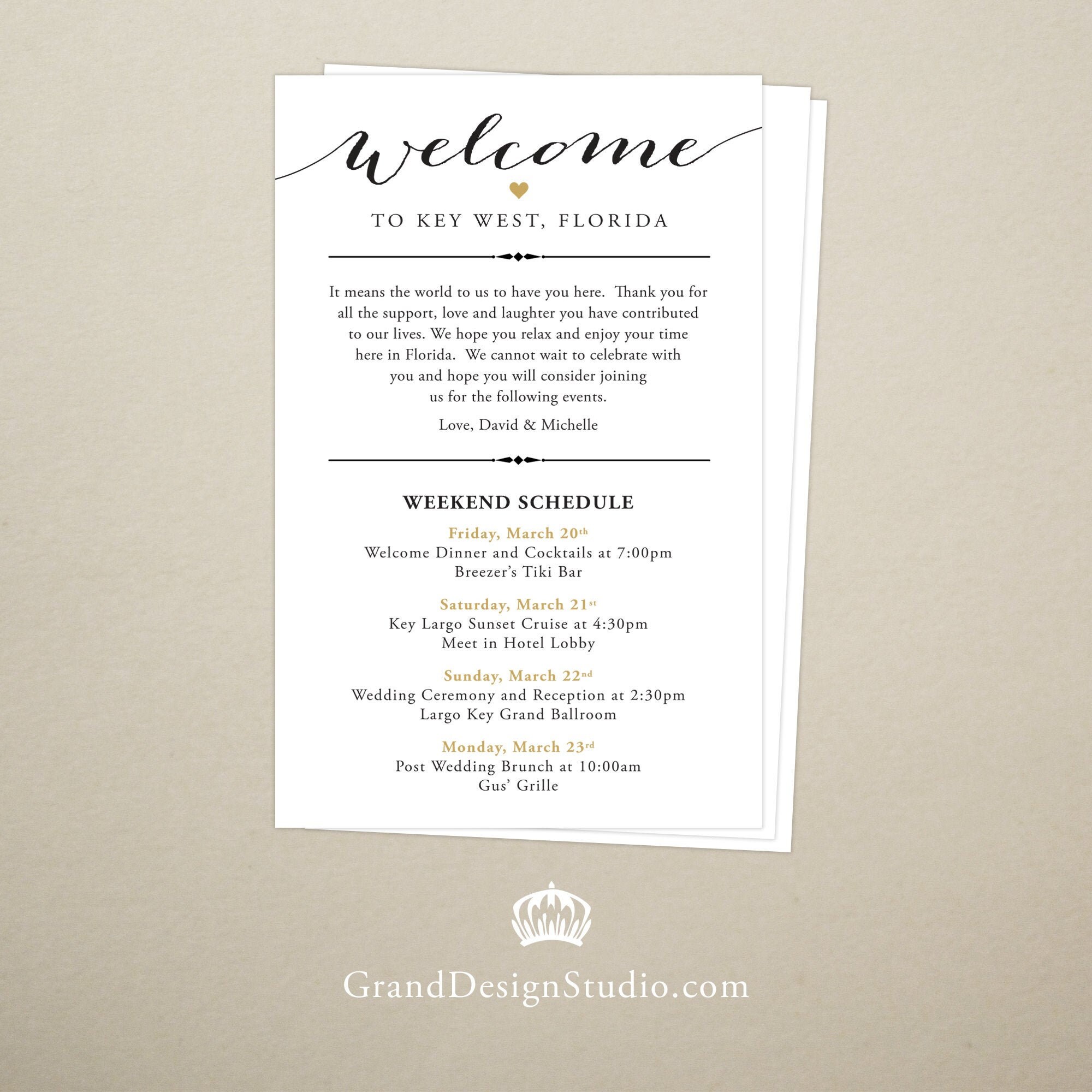 Wedding Welcome and Itinerary Card #LCG Faux Gold Foil - Berry