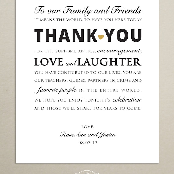 DIGITAL FILE - Personalized Wedding Reception Thank You Card - Wedding Thank You Sign - 8x10 - Printable - Print-Ready .PDF