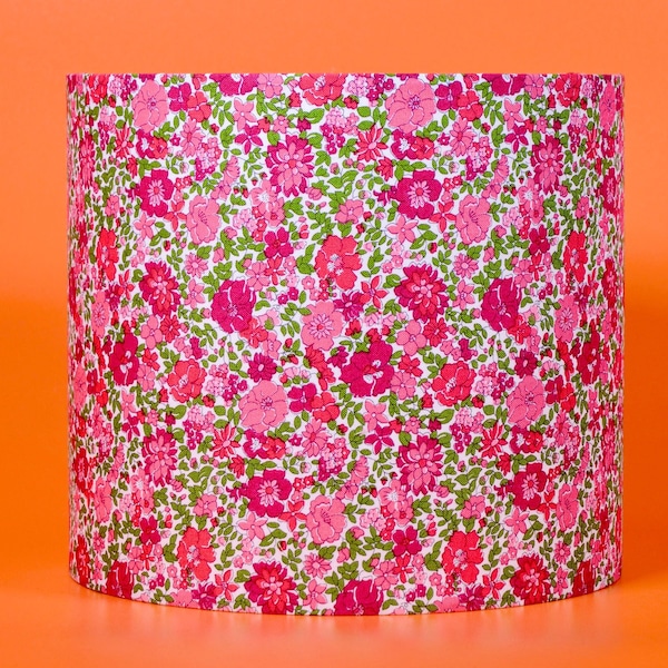 Liberty lampshade in pink arley gardens fabric. Choose 40cm 30cm or 20cm size Ideal for bedside / table / floor lamp and ceiling pendant.