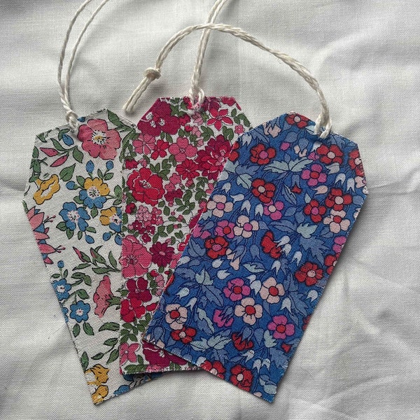 Liberty print fabric gift tags set of three different designs