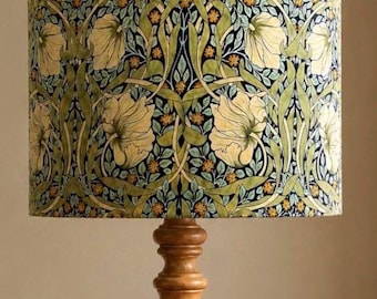 William Morris Lampshade in Green Pimpernel Floral Cotton. Free Delivery. UK/EU/US fittings