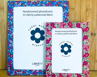 Liberty fabric photo frame in choice of patterns. Great gift in 3 sizes. Photo can be printed free. giftwrapped.