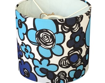 Fabric designer lampshade in blue scribble by Carol Burns Design Studio