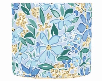 Liberty lampshade in The Artist's Home - Sallieann - Blues. Sizes 40cm 30cm and 20cm. Ideal for bedside / table / floor lamp or ceiling